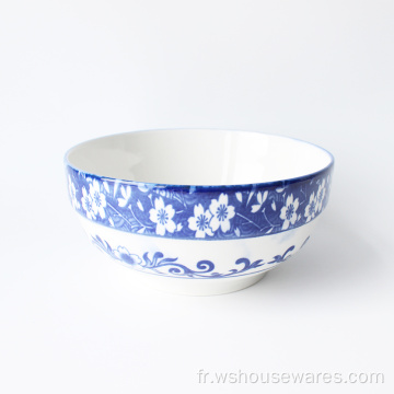 Bol de riz blanc et bleu Qinghua de 5,5 pouces